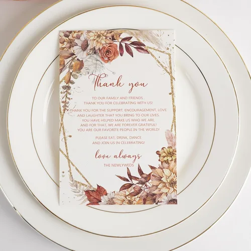 Miniatura 13 de HUIHUANG Tarjetas de agradecimiento de boda, 50 tarjetas de lugar para colocar en la mesa, recepciones, cenas, eventos y celebraciones