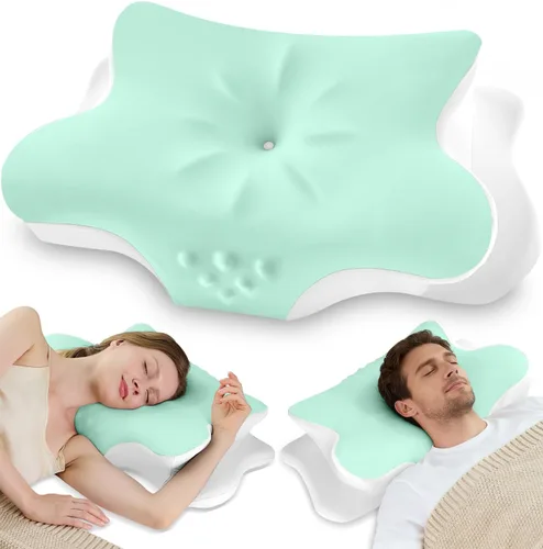 Miniatura 12 de Almohada cervical para el cuello para aliviar el dolor, almohada ergonómica de espuma viscoelástica para dormir de lado con contorno, almohada