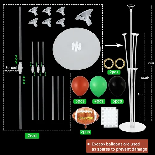 Miniatura 2 de Kit de soporte para globos de fiesta de fútbol 2 juegos con 2 globos de rugby de aluminio tipo bola, centro de mesa temático de fútbol para mesas