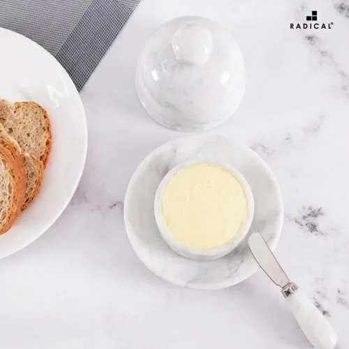 Miniatura 3 de Radicaln Mantequillera de Mármol con Tapa de 6 Pulgadas Blanca Hecha a Mano Contenedor de Almacenamiento de Mantequilla Mantequillera Ideal Blanco