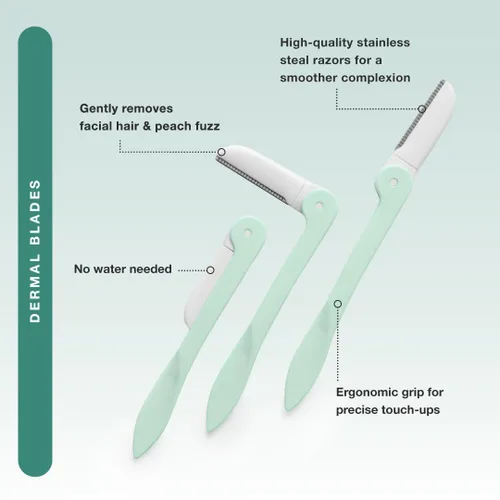 Miniatura 5 de Contours Rx Cuchillas dérmicas herramienta de retoque de acero inoxidable que elimina el vello facial peludo, línea de bikini, brazos, nudillos