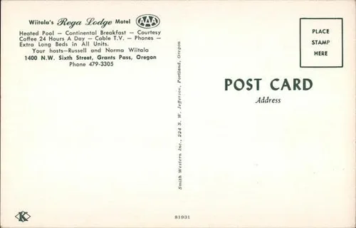 Miniatura 2 de Wiitala's Rega Lodge Motel Grants Pass, Oregon O Postal vintage original