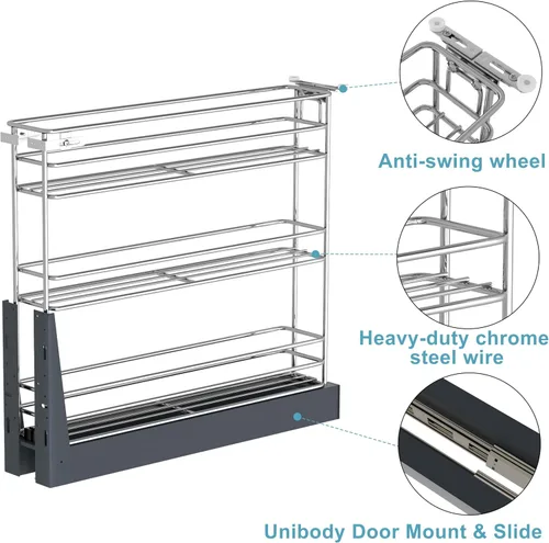 Miniatura 7 de JOWBOOW Organizador de especias extraíble para armario estrecho (10.6 cm de ancho X 49.5 cm de profundidad), organizador de gabinete de 3 niveles