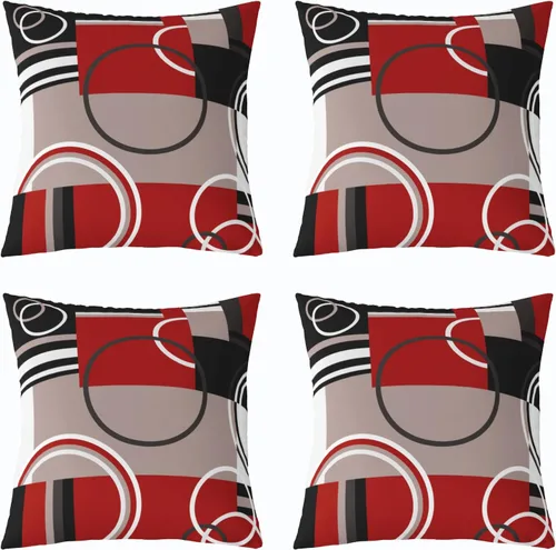 Miniatura 33 de Fundas de almohada geométricas modernas con rayas en rojo, marrón y negro, diseño retro de círculos y remolinos, juego de 4 fundas de almohada de 16