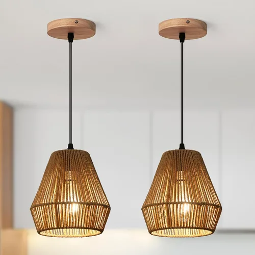 Miniatura 9 de Lámpara colgante de ratán tejido bohemio, 7 pulgadas, mini lámpara colgante con jaula de trabajo manual, iluminación colgante pequeña natural