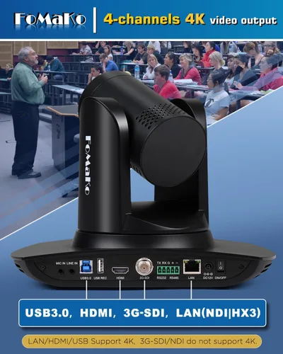 Miniatura 4 de Cámara PTZ FoMaKo 4K HDMI NDI AI con seguimiento automático Gen 3, zoom óptico 20X, cámara PTZ 4K para culto de la iglesia