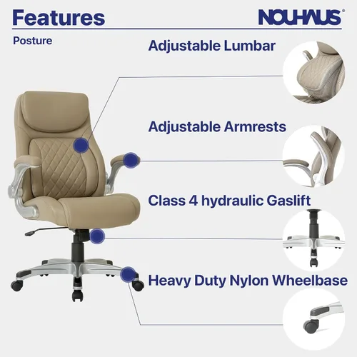 Miniatura 5 de Nouhaus +Posture Silla de Oficina Ergonómica de Cuero PU. Soporte Lumbar Click5 con Reposabrazos FlipAdjust. Silla Ejecutiva Moderna y Silla de Topo