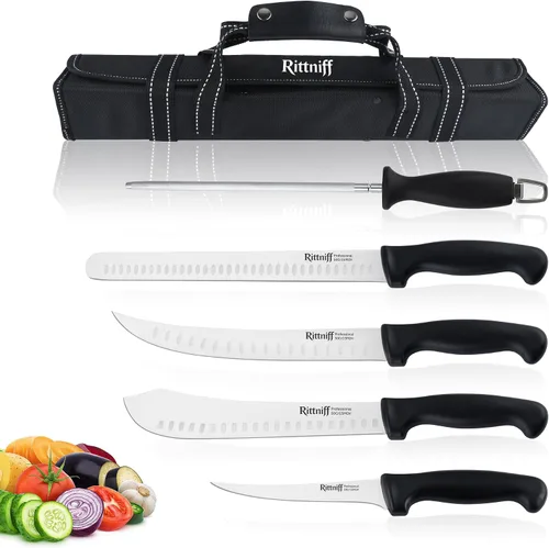 5 cuchillos de chef con bolsa de rollo, juego de cuchillos de cocina, cuchillo afilado de acero inoxidable para cortar carne, frutas y verduras,