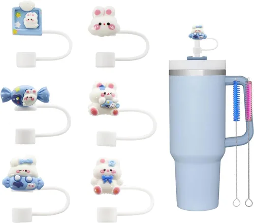 Miniatura 11 de 12 piezas de lindas cubiertas de pajita de silicona, tapas de pajita RENUIS para vasos, puntas de pajitas de beber portátiles reutilizables, tapones