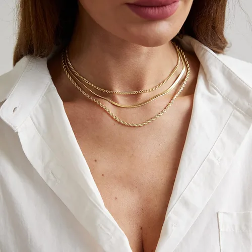Miniatura 72 de Collares en capas para mujer, chapados en plata, delicada cuerda torcida de serpiente, delicado collar en capas, gargantilla de diferentes