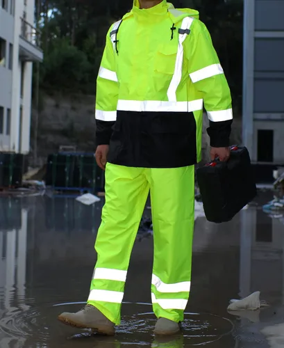 Miniatura 2 de sesafety Chaqueta de Lluvia de Alta Visibilidad, Trajes de Lluvia para Hombres Impermeables con Fondo Negro, Abrigos de Lluvia para Hombres