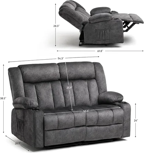 Miniatura 4 de LUCKLIFE Juegos de muebles de sala de estar, sofá reclinable manual, sillón reclinable de 2 asientos, tapicería de tela de aire transpirable