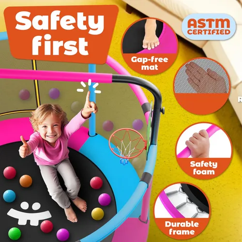 Miniatura 2 de Happin® - Cama elástica de 55 pulgadas para niños con cerca de seguridad, trampolín interior y exterior para niños pequeños, diseño ultra seguro