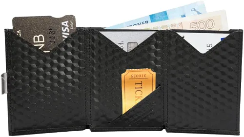 Miniatura 3 de EXENTRI Billetera Trifold de cuero - bloqueo RFID con clip de bloqueo de acero inoxidable