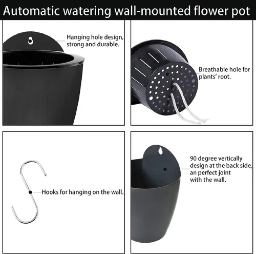 Miniatura 2 de Paquete de 7 macetas de plástico con riego automático para colgar en la pared, tamaño de 7 pulgadas con 7 ganchos de repuesto para plantas, flores