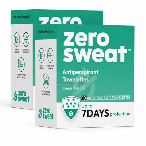 ZeroSweat Desodorante de toallitas antitranspirantes | Tratamiento de hiperhidrosis de fuerza clínica - Reduce el sudor de las axilas - 20 toallitas