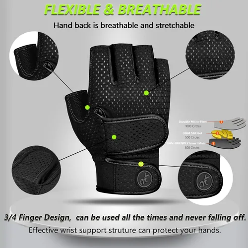 Miniatura 3 de Guantes de entrenamiento MOREOK con acolchado para levantamiento de pesas para hombres/mujeres, [Gel de 3MM] guantes sin dedos de agarre para Negro