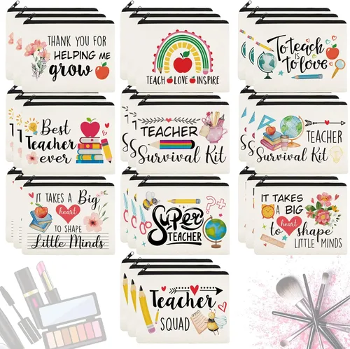 Irenare 30 unidades de regalos de agradecimiento para profesores, bolsas de maquillaje de agradecimiento para mujeres, bolsa de lona para cosméticos