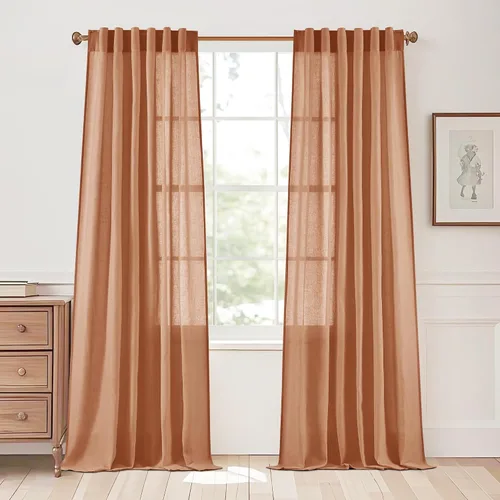 Miniatura 11 de StangH Juego de 2 paneles de cortinas traslúcidas de lino de 84 pulgadas de largo, cortinas de lino natural semitraslúcidas, suaves, transpirables