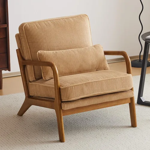 Miniatura 14 de VINGLI Juego Mejorado de 2 Sillones de Acento de Pana Premium, Sillón Tapizado con Brazos, Silla de Lectura Cómoda de Madera Maciza con Almohada