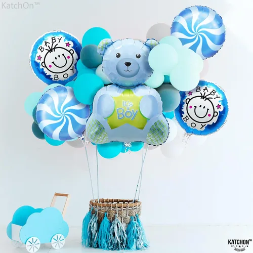 Miniatura 6 de KatchOn, Globos de oso de peluche para baby shower, paquete de 5, color azul, 30 pulgadas, It's A Boy, oso de peluche, decoraciones de baby shower
