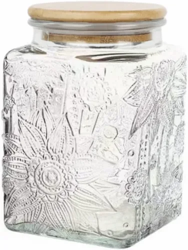Tarro de Vidrio Vintage, 750 ML Recipiente de Almacenamiento de Alimentos, Tarro de Vidrio Cuadrado con Tapa, Tarro Decorativo para Hogar, Cocina,