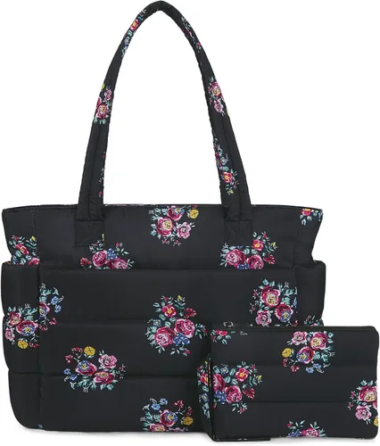 Miniatura 27 de TOPDesign Bolsa Tote Acolchada para Mujer, Bolso de Mano Ligero Inflado con Compartimentos, Bolsa de Hombro Acolchada para Trabajo, Viajes, Gimnasio