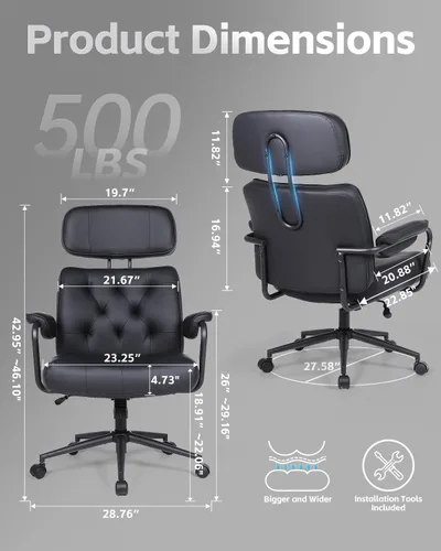 Miniatura 2 de Silla de oficina grande y alta de 500 libras, silla de escritorio cómoda, silla de computadora de gran tamaño extra ancha, sillas modernas