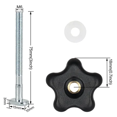 Miniatura 5 de Toolcool Pernos de pista en T M6 x 2.953 in, kit de perilla de estrella, pernos de ranura en T de 3 pulgadas con arandelas, accesorios