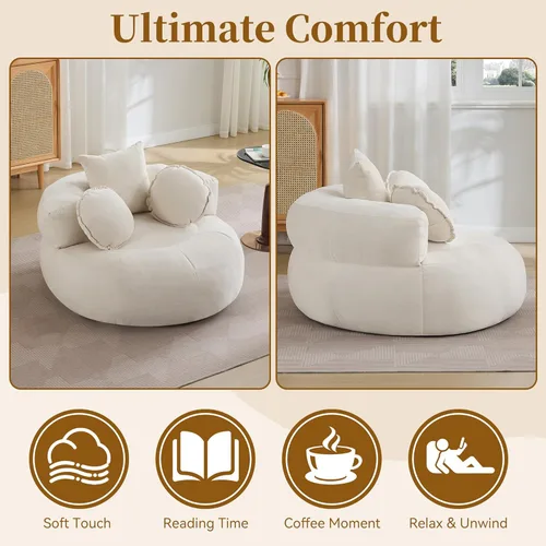Miniatura 5 de WUTUTUEE Silla Sofá de Piso Redonda de Gran Tamaño, Chaise Lounge Circular de Chenilla Comprimida, Sin Montaje, Silla de Barril Sin Huesos, Sofá