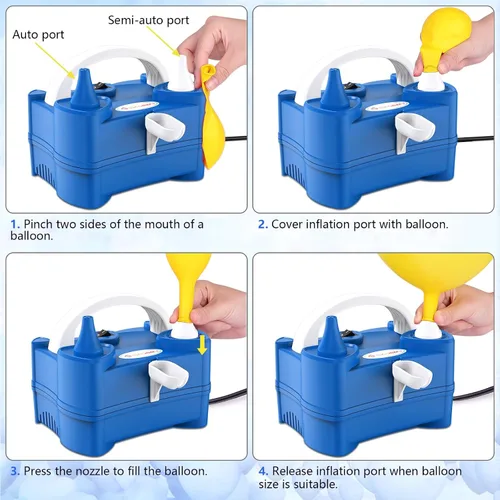 Miniatura 4 de IDAODAN Bomba eléctrica de globo de aire portátil de doble boquilla de 110 V 600 W, inflador eléctrico de globos para decoración de fiestas de niños