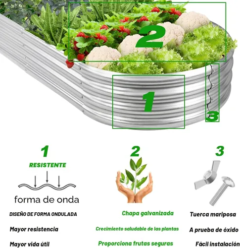 Miniatura 5 de Rakukiri Jardinera elevada con certificación GRS galvanizada para exteriores, maceta ovalada de metal resistente a la putrefacción de 6.5 pies, 1
