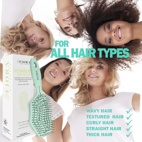 Miniatura 6 de Fiora Naturals Cepillo desenredante para el cabello, 100% cepillo desenredante biológico con cerdas ultrasuaves, se desliza a través de los enredos