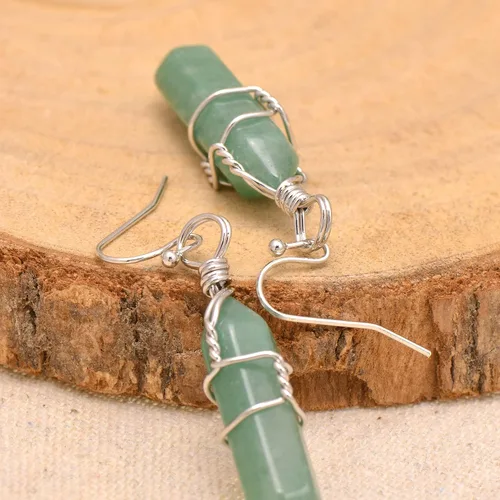 Miniatura 41 de Pendientes de cristal de punta envuelta en alambre de piedra pulida para mujer Reiki Energy Healing