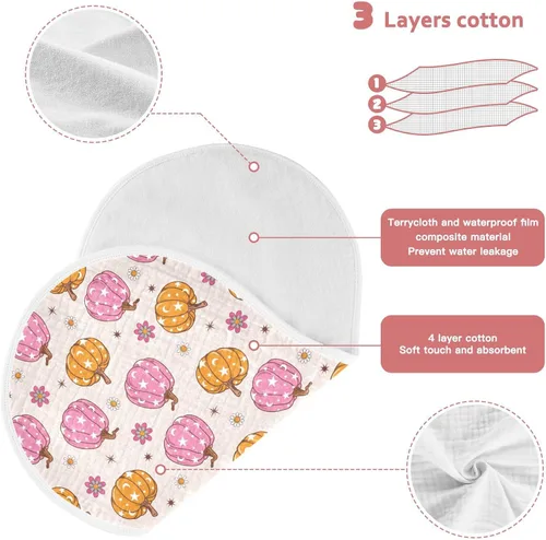 Miniatura 3 de Muslin Baby Burp Cloths, Retro Pumpkin 70s Hippie Muslin Washcloths Baby Bibs Rags Comfy Soft Absorbent in for Newborn Boys and Girls 4 Piece 22 x
