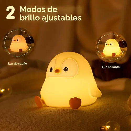 Miniatura 3 de ATSUI Luz Nocturna de Pingüino, Lámpara Nocturna de Animal Novelosa y Esponjosa LED, Silicona de Grado Alimentario, Atenuable en 2 Niveles, Luz