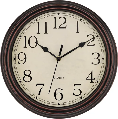 Miniatura 20 de Foxtop Reloj clásico redondo retro silencioso de 12 pulgadas, de cuarzo, decorativo, funciona con pilas, para sala de estar, cocina, oficina en casa