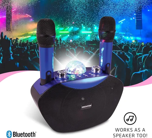 Miniatura 8 de Máquina de karaoke Singsation, sistema portátil Bluetooth 5.0 para casa, para niños y adultos, 2 micrófonos inalámbricos, efectos de sonido