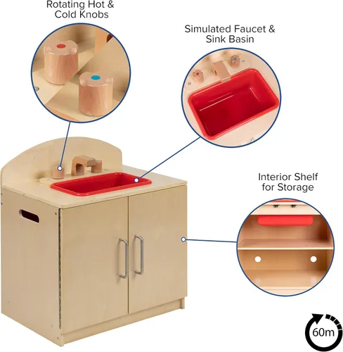 Miniatura 5 de Flash Furniture Hercules - Fregadero de cocina de madera para niños para uso comercial o doméstico, seguro, diseño apto para niños