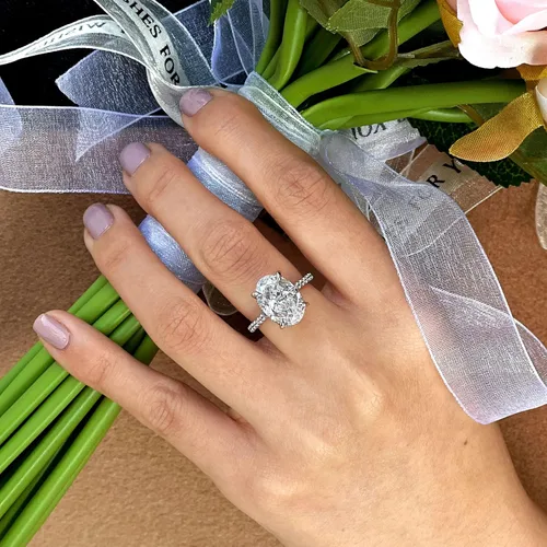 Miniatura 2 de michooyel S925 - Anillo de compromiso de circonita cúbica de corte ovalado de 4 quilates anillo de compromiso de boda de plata de ley para mujer