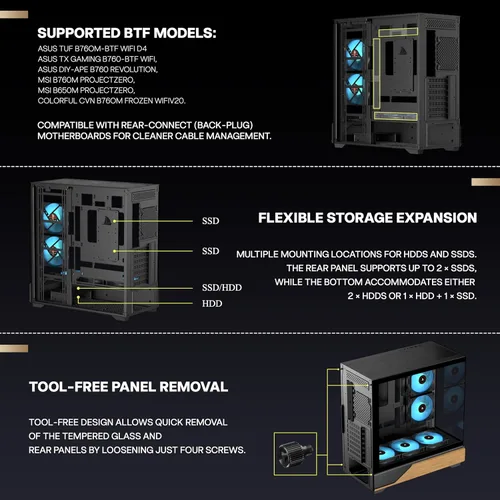 Miniatura 7 de KEDIERS ATX - Carcasa de PC de media torre, 5 ventiladores ARGB PWM de 4.724 in preinstalados, paneles de madera de nogal impreso, vidrio templado