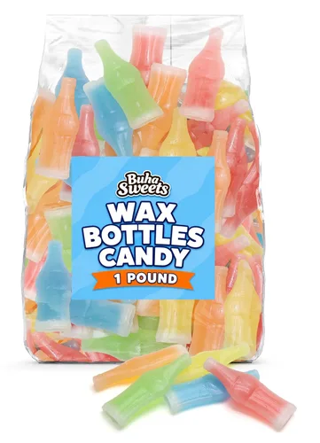 Wax Bottles Candy - Bolsa a granel de 1 libra, botellas clásicas de refresco de cera con centro de jugo dulce, sabores surtidos, golosinas retro