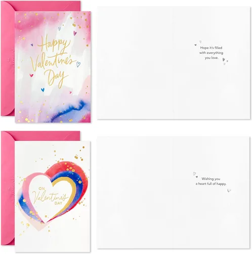 Miniatura 6 de Hallmark Surtido de tarjetas del día de San Valentín, lámina dorada y acuarela (36 tarjetas y sobres)