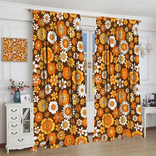 Miniatura 4 de Cortinas estilo retro de los años 60, estilo hippie floral, blanco y naranja, estilo bohemio y moderno, para cocina, dormitorio, decoración
