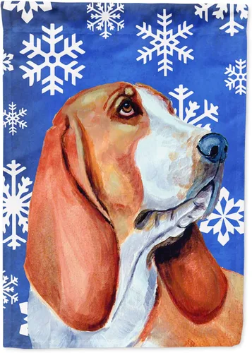 Miniatura 135 de Caroline's Treasures SC9374GF Bulldog English Snow flakes Holiday Garden Flag Buzón Bandera decorativa para patio exterior, patio, obras de arte