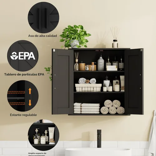 Miniatura 4 de Homleke Armario de pared para baño, armario de almacenamiento sobre inodoro con puertas de granero y estantes ajustables, botiquín de 3 niveles