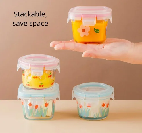 Miniatura 4 de Ivymei Paquete de 2 mini recipientes de vidrio con tapas, pequeños contadores de almacenamiento de alimentos de tulipán para porciones de alimentos