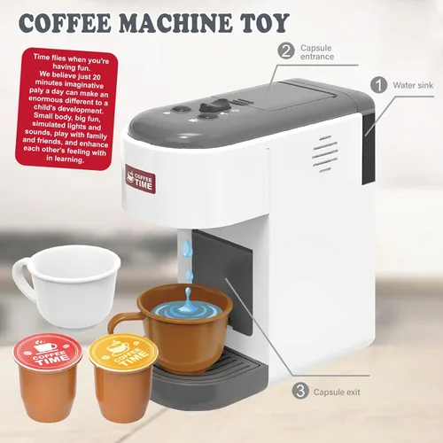 Miniatura 6 de Toys Barista Cafetera de juguete de cocina para niños con piezas móviles, accesorios de cocina, juego de café para niñas y niños, regalos