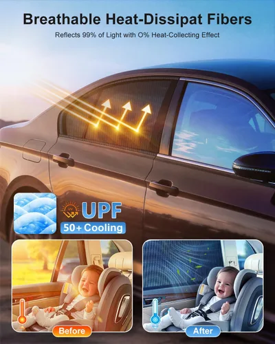 Miniatura 2 de PEMOTech - Parasol para ventana de coche (2 pack) - Certificado, parasol para ventana lateral del coche, protección UV, transpirable, de spandex