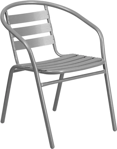 Miniatura 5 de Flash Furniture Sillas apilables de aluminio para restaurante al aire libre, modernas sillas apilables para patio, juego de 4, color negro